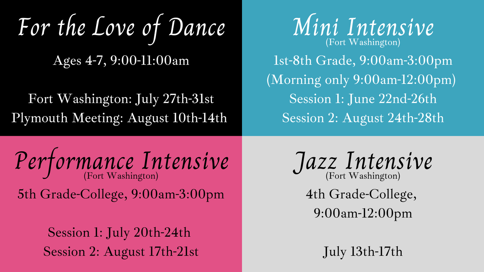 Summer 2026 Intensive/Camp Form